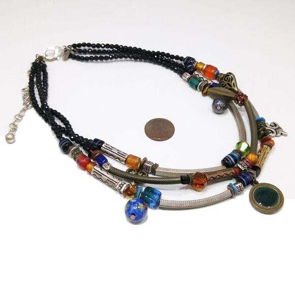 Chico's Three Strand Multicolored Charm Bead Boho Necklace, 20 Inches - Picture 6 of 8